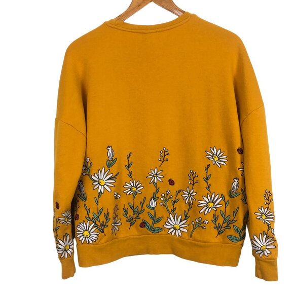 Disney Winnie The Pooh Floral Embroidered Sweatshirt Sz Small Yellow Daisies Bee - Picture 7 of 8